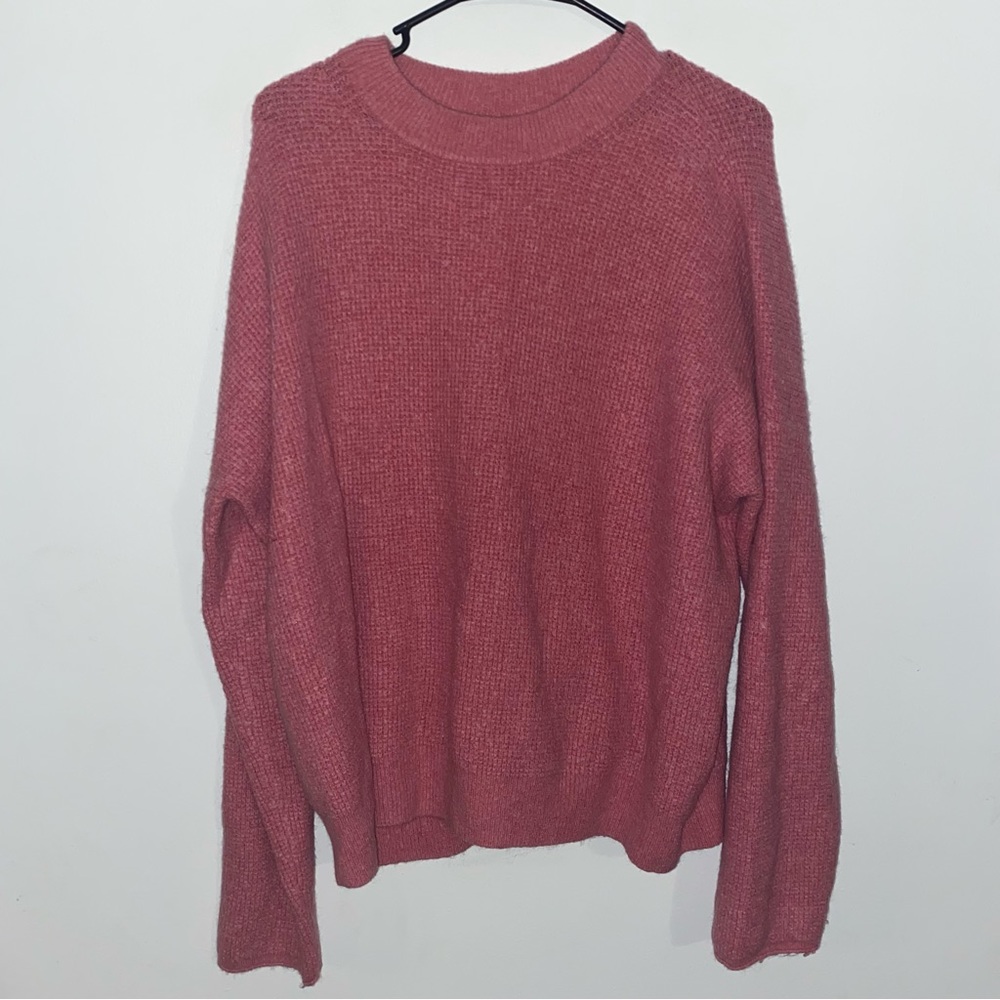 Point Sur Women’s Wool/Alpaca Blend Pink Button Back Oversized Crewneck Sweater